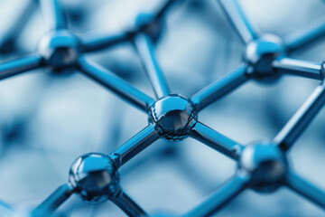 Poster - Close-up view of a blue molecular structure highlighting its geometric and interconnected nodes, perfect for scientific and technological projects.