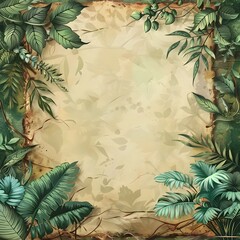 Wall Mural - Rustic Nature Inspired Frame with Earthy Leaf Pattern Background Concept