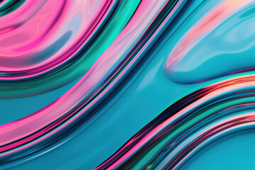 Poster - Abstract colorful wavy lines in vibrant pinks, blues, and teals creating a dynamic and fluid visual effect perfect for modern graphic design.