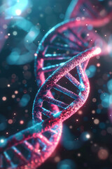 Poster - A close-up view of a DNA helix, showcasing genetic material with vibrant colors and intricate details, representing genetics and molecular biology.