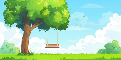 Canvas Print - Illustration in vector style for the teej with a swing hanging on tree.