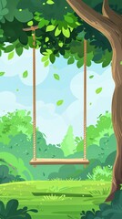 Wall Mural - Simple illustration for the teej with a green tree with hanging wooden swing.