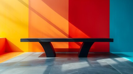 Wall Mural - Vibrant Minimalist Table with Striking Edges for Fashion Accessory Display