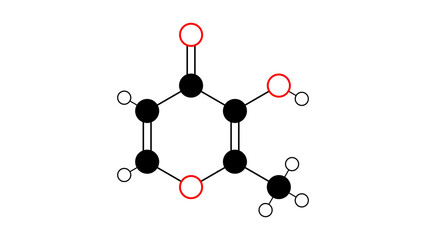 Wall Mural - maltol molecule, structural chemical formula, ball-and-stick model, isolated image e636