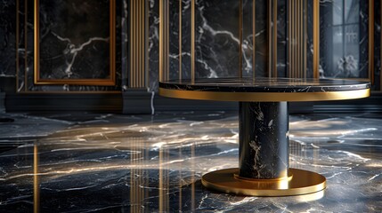 Wall Mural - Luxurious Black Marble Table with Opulent Gold Decor for High End Product Display