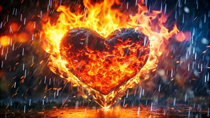 Fiery Heart of Passion: A Burning Heart in the Rain