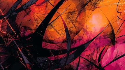 Poster - Bold contrast of sharp lines and organic patterns intertwining in a modern and artistic abstract background