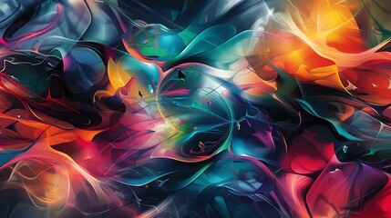 Poster - Vivid blend of swirling colors and geometric shapes creating a dynamic and energetic abstract background