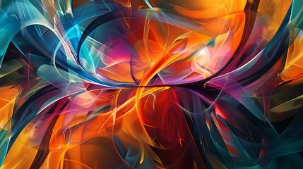 Poster - Vivid blend of swirling colors and geometric shapes creating a dynamic and energetic abstract background
