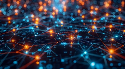 Poster - Detailed Network Diagram Showcasing Digital Communication Tools in Corporate Environment Emphasizing Connectivity and Technology Networking