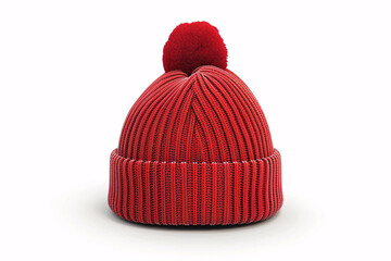 a red knit hat with a pom