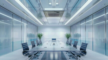 Poster - Modern Ceiling-Mounted Air Conditioning Unit in Spacious Corporate Meeting Room