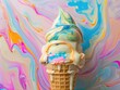 © Bijac - surreal melting ice cream cone with vibrant colors swirling together drips frozen in midair dreamlike quality summer treat reimagined