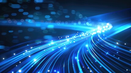 Poster - Blue fiber optic cable abstract background, cutting-edge futuristic technology illustration, vibrant and sleek.