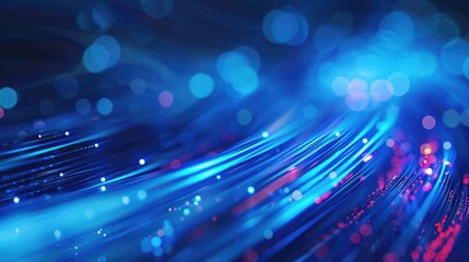 Poster - Blue fiber optic cable abstract background, cutting-edge futuristic technology illustration, vibrant and sleek.