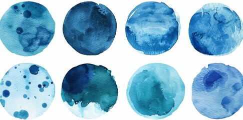 Wall Mural - Colorful Watercolor Circle. Abstract Brush Strokes on Paper. Fresh Ink Stains Element. Grunge Watercolor Circle. Indigo Graphic Drops Texture. Navy Blots. Blue Watercolor Circle.