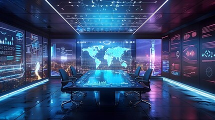 Poster - Sleek Virtual Meeting Room with Holographic Displays and Interactive Tools for Seamless Business Communication and