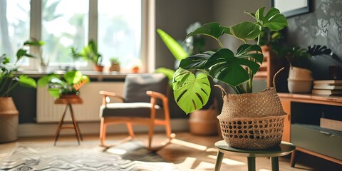 Sticker - Creating a cozy minimalist home office with plants for remote work. Concept Minimalism, Home Office, Interior Design, Plants, Remote Work