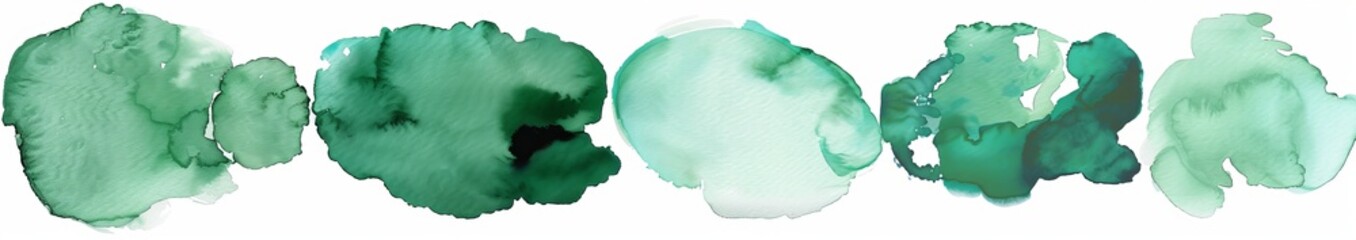 Poster - color splashing hand drawn modern abstract watercolor dark green shapes on white