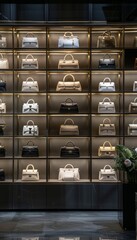 Sticker - High-End Fashion Boutique Display with Luxury Designer Handbags on Shelves