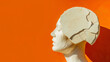 © vitor - Arte de colagem moderna com escultura de cabeça de gesso isolada em fundo laranja vibrante Espaço para texto, arte de linha, elementos surrealistas e tons da moda