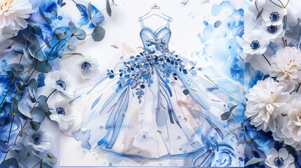 Poster - Flower-strewn wedding dress wallpaper background