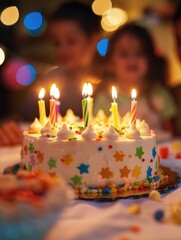 Wall Mural - Birthday Cake with Lit Candles