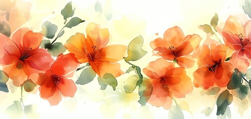 Wall Mural - A watercolor painting of a bouquet of red flowers. The flowers are arranged in a line, with some overlapping and others standing alone. The overall mood of the painting is serene and peaceful