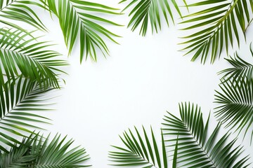 Poster - Palm trees arranged in circular pattern on white background. Lush green leaves create sense of depth and dimension. Tropical scenery with no text or objects, no actions taking place.
