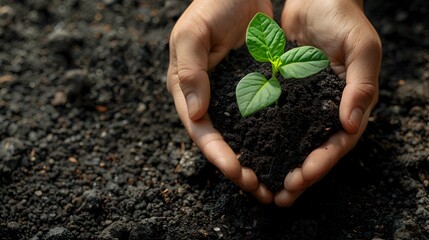 Poster - Hands Nurturing Young Seedling in Fertile Soil Symbolizing Growth and Sustainability