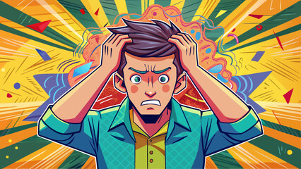 Wall Mural - Rear view of a man grabbing his head in a sign of stress