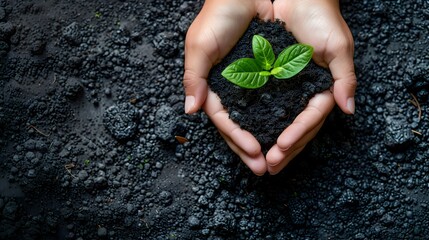 Canvas Print - Hands Cradling Seedling in Rich Soil Symbolizing Growth and Sustainability