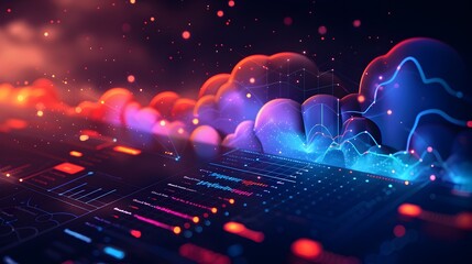 Poster - vibrant cloud computing infographic with modern data visualization and design elements