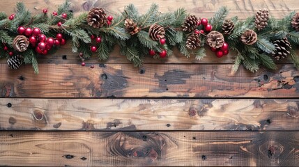 Wall Mural - Christmas themed border on rustic wood with space for text