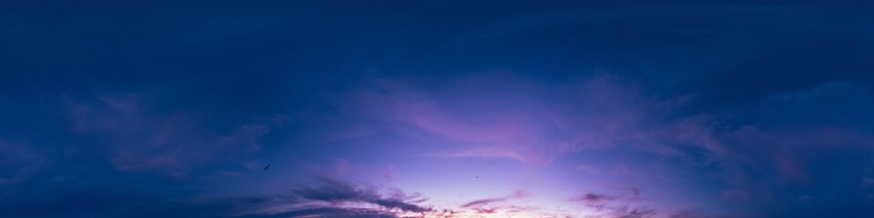 Wall Mural - dark sunset sky with glowing pink cirrus clouds. seamless spherical hdr 360 panorama. full zenith or
