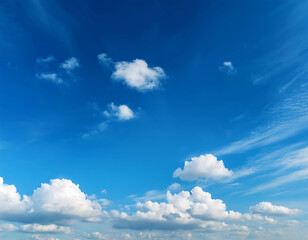 Wall Mural -  Blue Sky with White Clouds- A serene and clear blue sky dotted with fluffy white clouds_1(50)