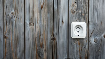 European white electrical outlet on wooden wall background