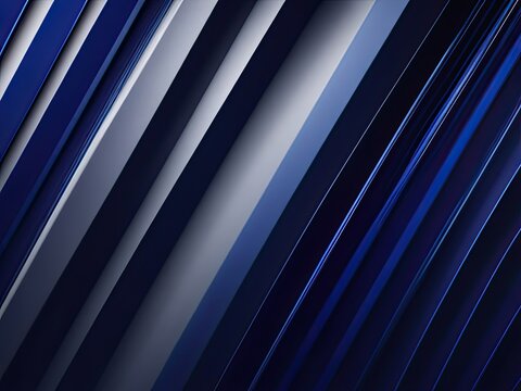 Sharp edges, a dark blue gradient, abstract background with black lines and geometric patterns, a modern minimalist design, and light reflection on the metal strips' surface