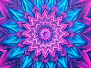 Wall Mural - Abstract Psychedelic Mandala with Blue and Pink