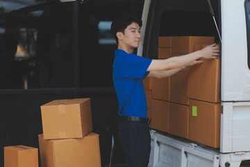 Truck Mover Unloading Van Carrying Boxes And Moving House