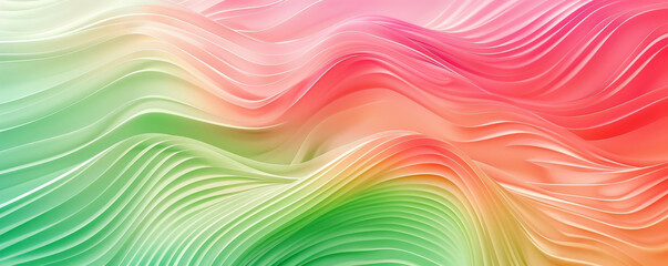 A colorful gradient wave pattern featuring smooth, flowing lines transitioning from green to pink,