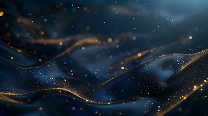 Poster - Dark blue background illuminated with shimmering gold particles creating a luxurious and elegant abstract design