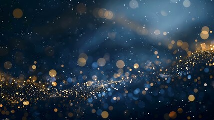 Poster - Dark blue background illuminated with shimmering gold particles creating a luxurious and elegant abstract design