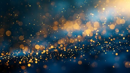 Poster - Dark blue background illuminated with shimmering gold particles creating a luxurious and elegant abstract design