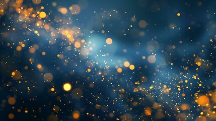 Poster - Deep blue abstract background enhanced with delicate, glowing gold particles forming intricate patterns