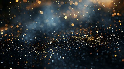 Poster - Elegant dark blue canvas adorned with radiant gold particles cascading like stardust