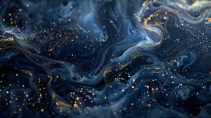 Poster - Rich dark blue backdrop featuring swirling gold particles in a cosmic, starry night effect