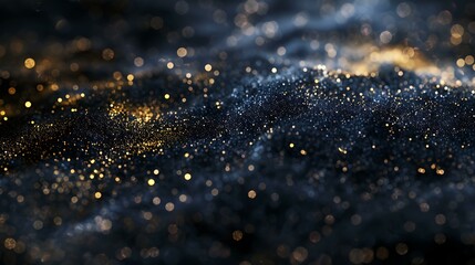 Poster - Mysterious dark blue surface with scattered gold particles adding a touch of opulence and depth