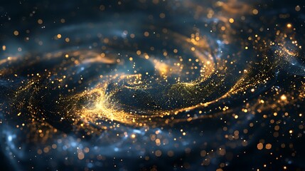 Poster - Rich dark blue backdrop featuring swirling gold particles in a cosmic, starry night effect