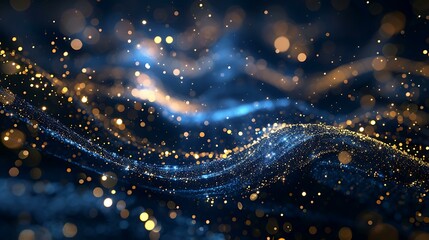 Poster - Rich dark blue backdrop featuring swirling gold particles in a cosmic, starry night effect